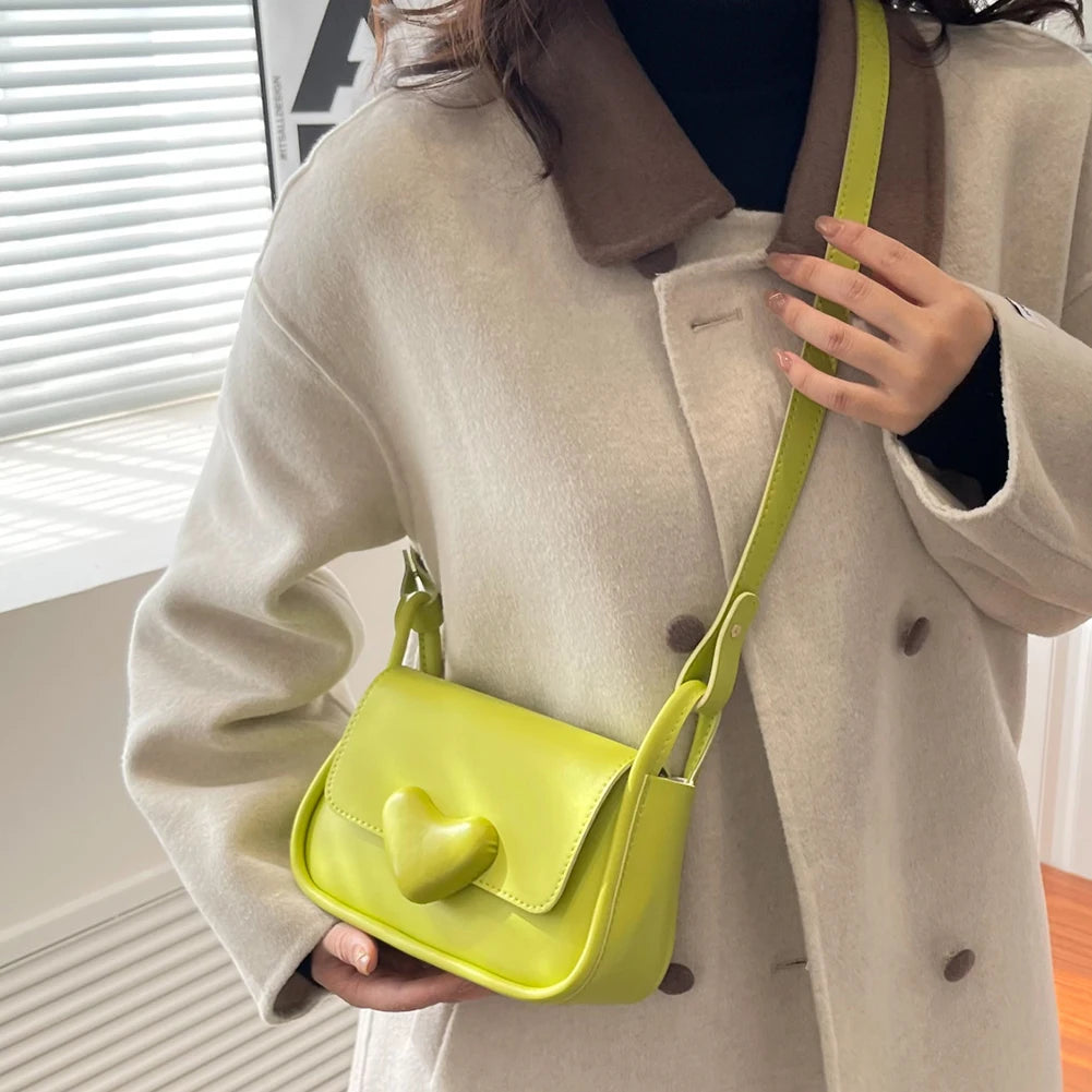 PU Leather Shoulder Bags Solid Flap Women Messenger Bags Love Clasp