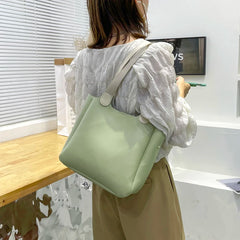 PU Leather Shoulder Bags Women Daily Shopping Large Capacity Soft Tote Bag Solid