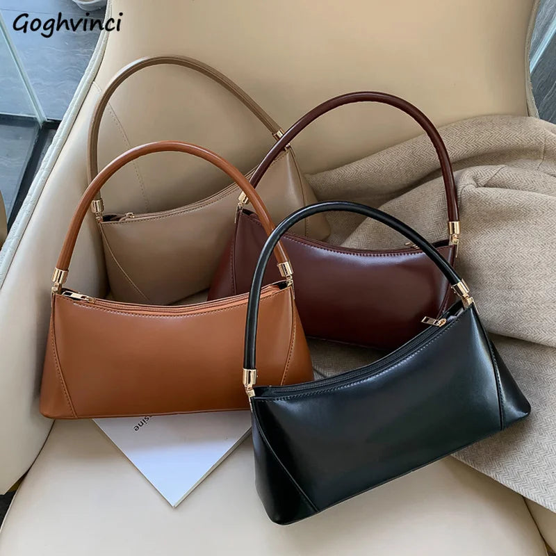 PU Leather Shoulder Bags Women Texture Zipper Underarm Handbags Vinta