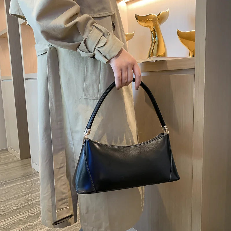 PU Leather Shoulder Bags Women Texture Zipper Underarm Handbags Vinta