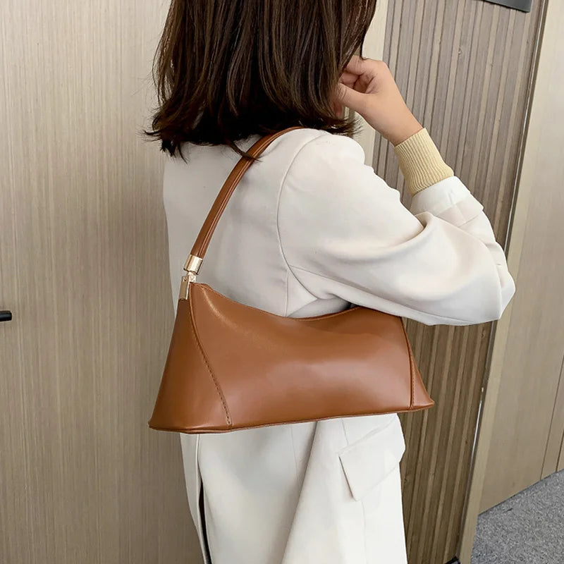 PU Leather Shoulder Bags Women Texture Zipper Underarm Handbags Vinta