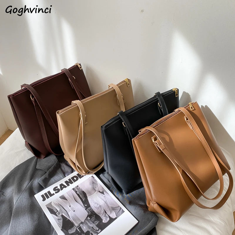 PU Leather Shoulder Bags Women Underarm Office Ladies Bucket Bag