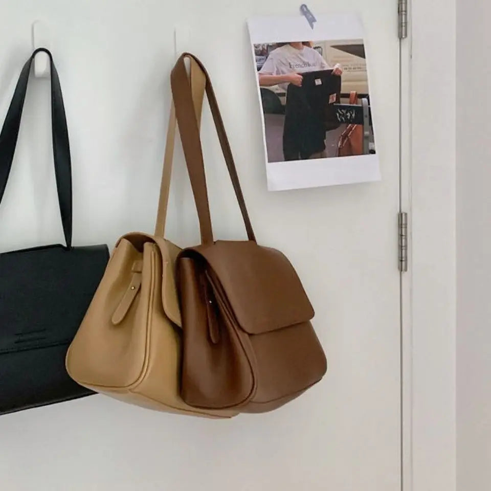 Vintage PU Leather Shoulder Bag Women Large Capacity Mori-girl Bucket