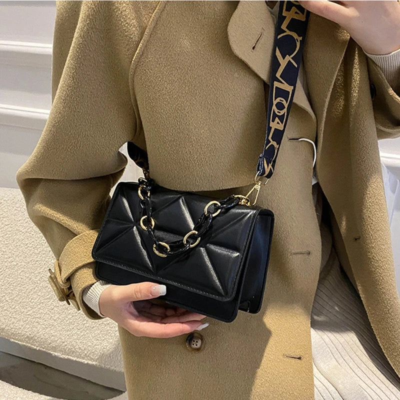 PU Leather Shoulder Bag Women's Casual Flap Crossbody Purse Small Square