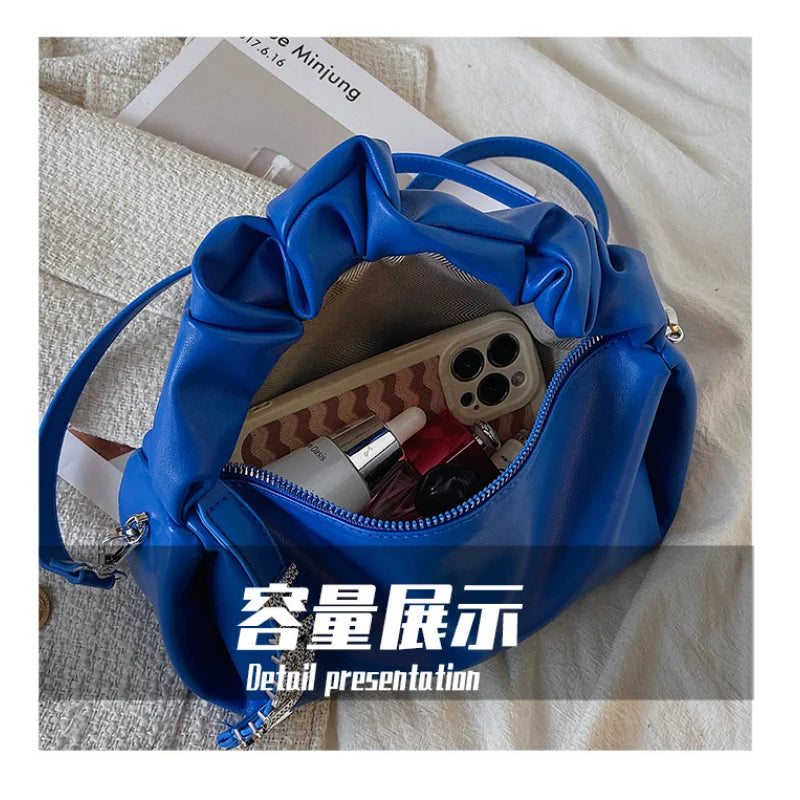 Pleated PU Leather Crossbody Square Bag for Women