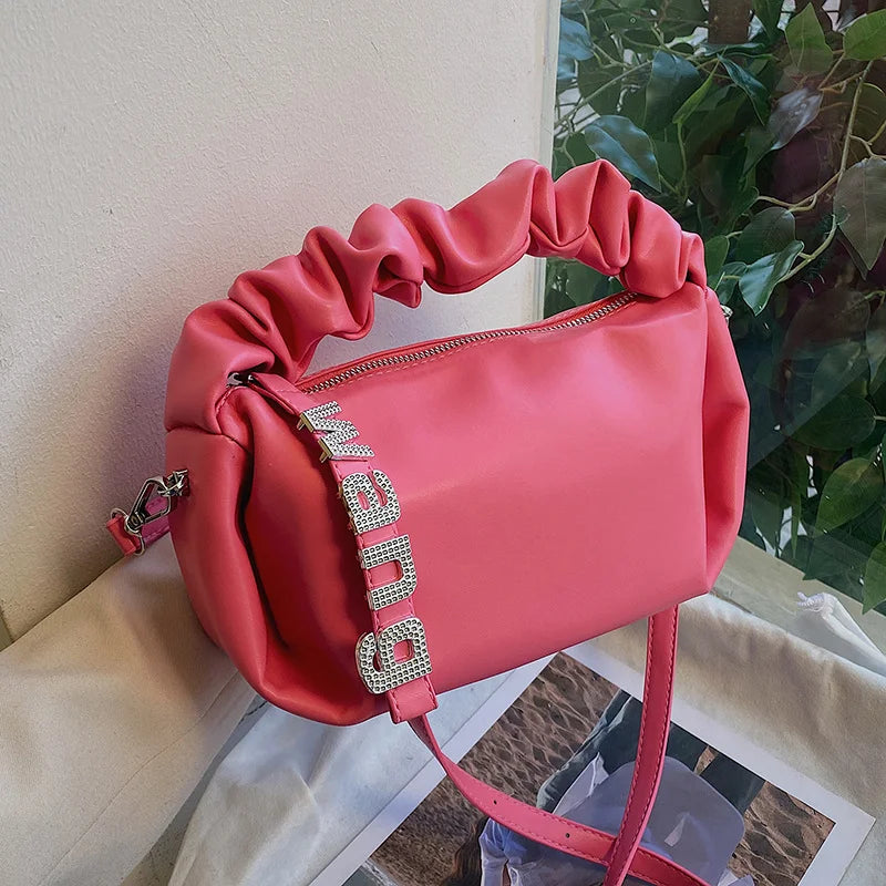 Pleated PU Leather Crossbody Square Bag for Women