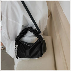 Pleated PU Leather Crossbody Square Bag for Women