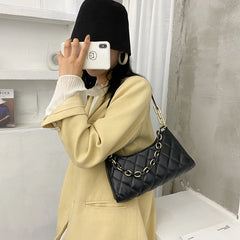 PU Leather Shoulder Female Underarm Purse Lattice Pattern Women Handbag