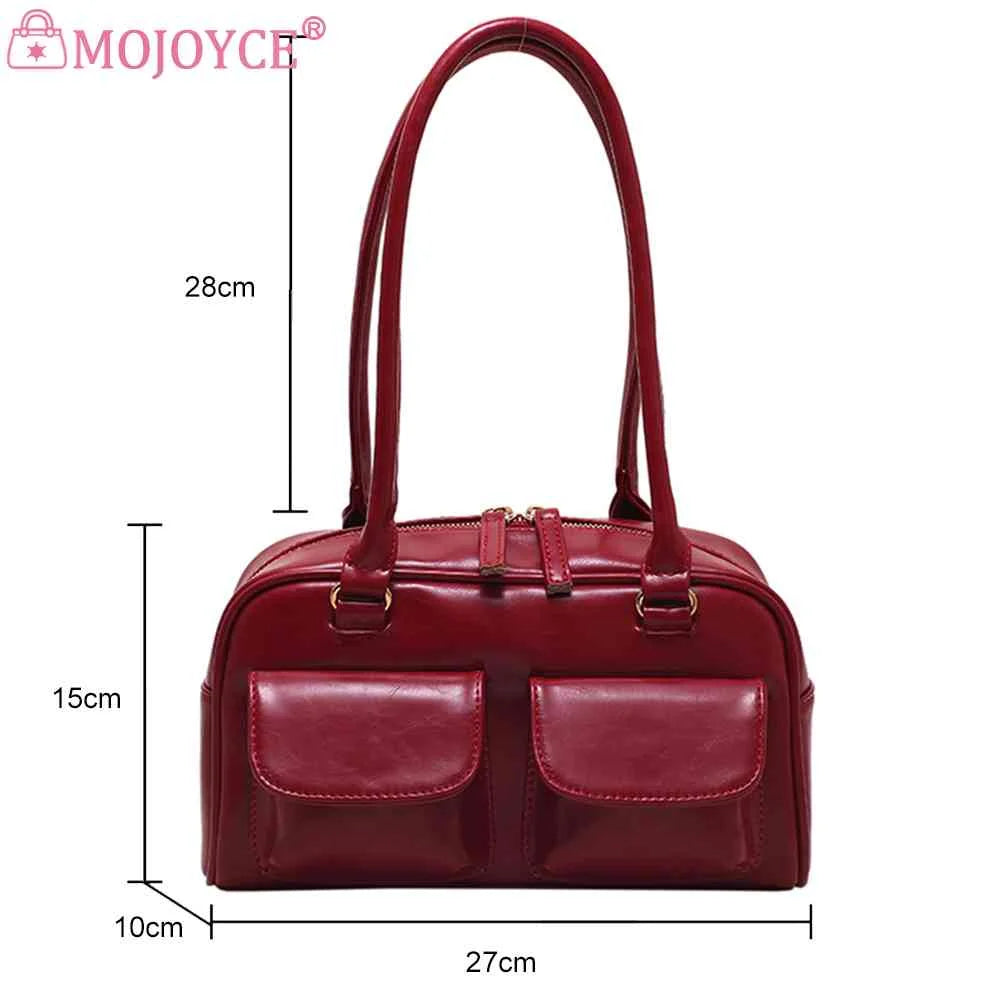 PU Leather Shoulder Handbags Double Pocket Underarm Bag Casual Zipper