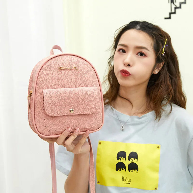 PU Leather Shoulder Mini Backpack Women Teenage Girls Kids Phone Pouch Pack