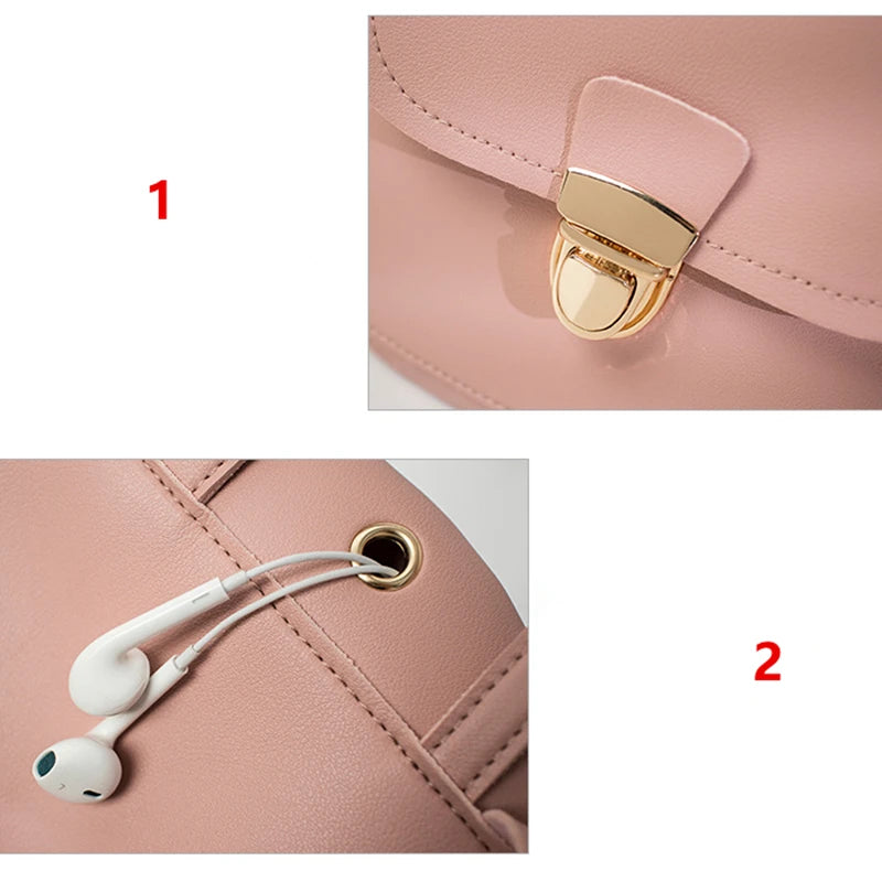 PU Leather Shoulder Mini Small Backpack Women Teenage Multi-Function Phone Pouch