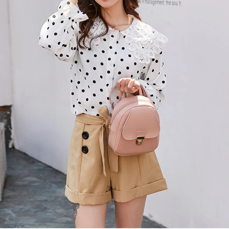 PU Leather Shoulder Mini Small Backpack Women Teenage Multi-Function Phone Pouch