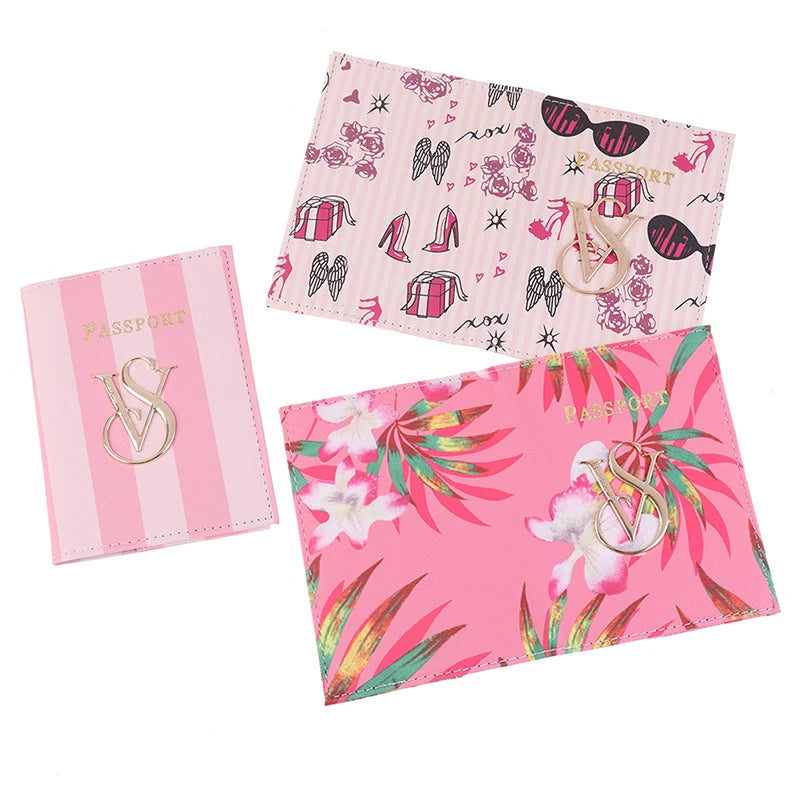 PU Leather Signature Striped Women Travel Passport Holder Cover