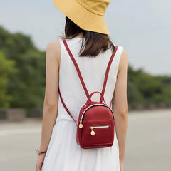 PU Leather Small Backpack Teenage Girls Zipper Shoulder Bag Knapsack