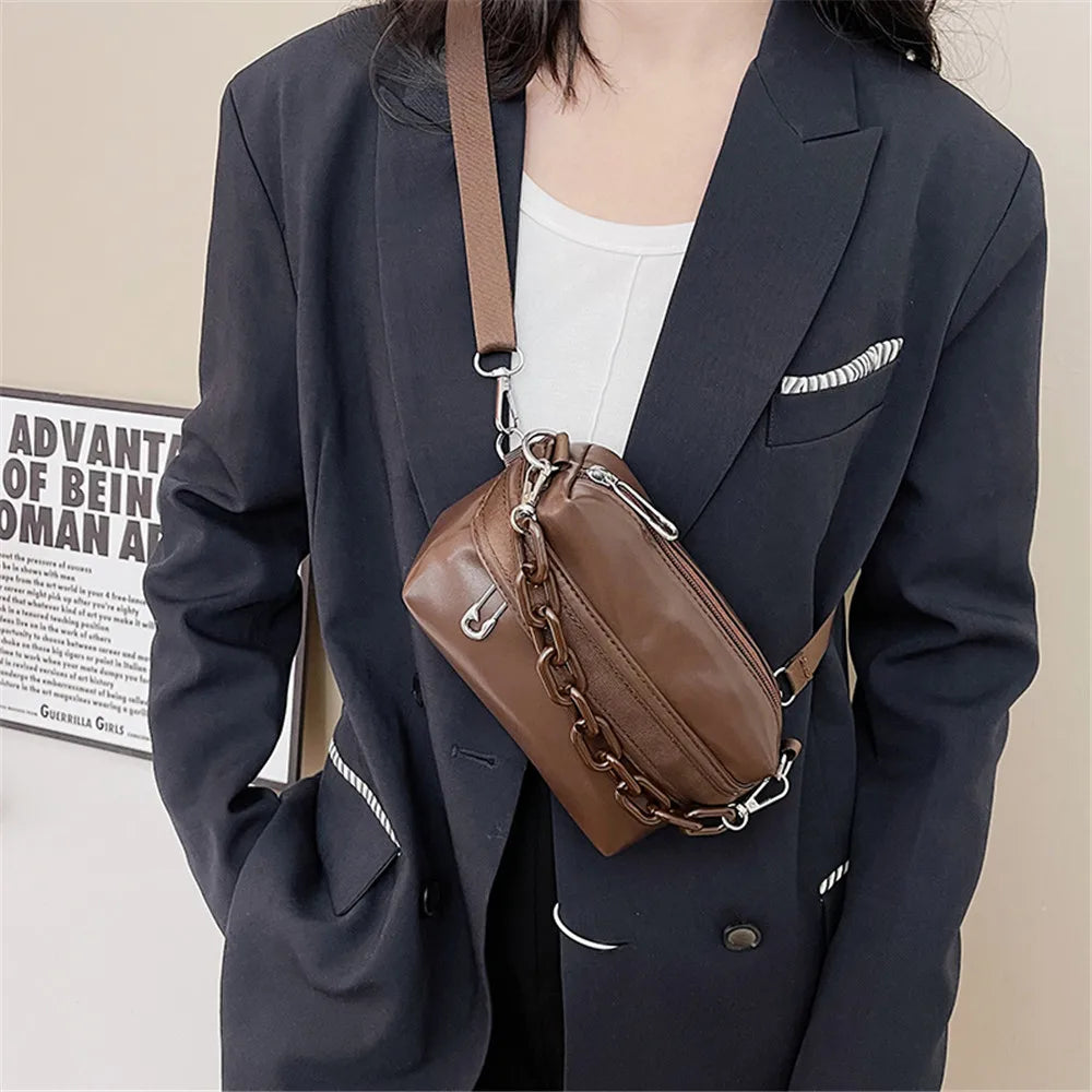 PU Leather Small Shoulder Crossbody Bags with Acrylic Chain