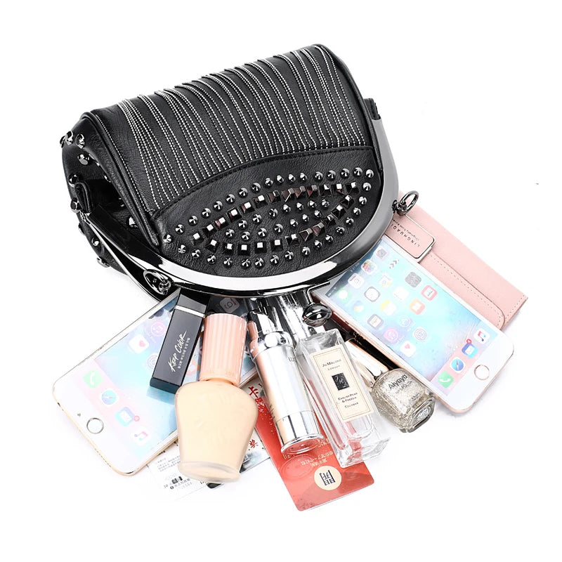 PU Leather Small Shoulder Messenger Bags For Women Chain Rivet Lock Crossbody Ba