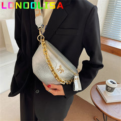 Women's PU Leather Waist Pack Chest Bag Phone Handbag Purse Chain Travel Belt