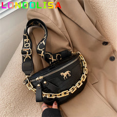 Women's PU Leather Waist Pack Chest Bag Phone Handbag Purse Chain Travel Belt
