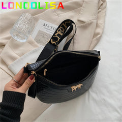 Women's PU Leather Waist Pack Chest Bag Phone Handbag Purse Chain Travel Belt