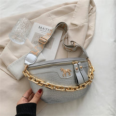 Women's PU Leather Waist Pack Chest Bag Phone Handbag Purse Chain Travel Belt