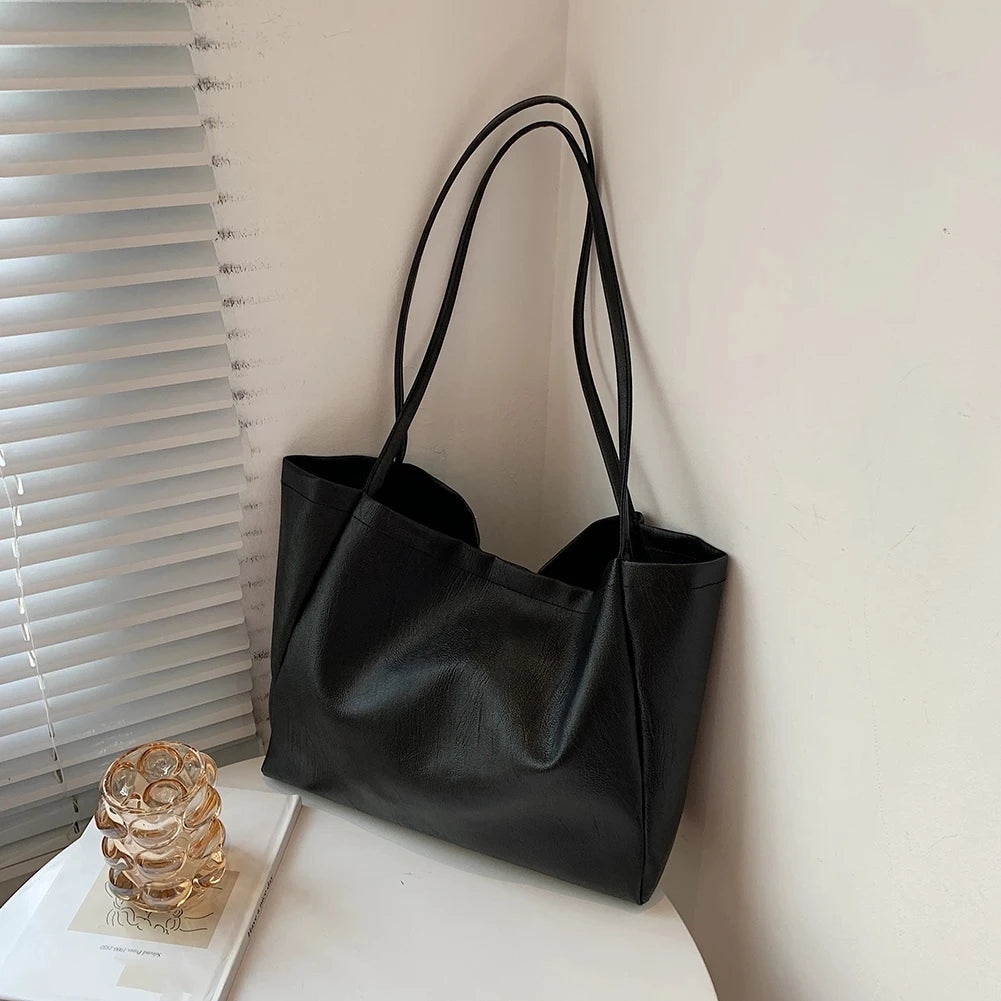 PU Leather Solid Women Shoulder Shopping Bag Casual Ladies Large Capacity Tote H