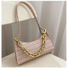 PU Leather Street Crescent Zipper Handbag Crocodile Pattern Retro Mini Bag