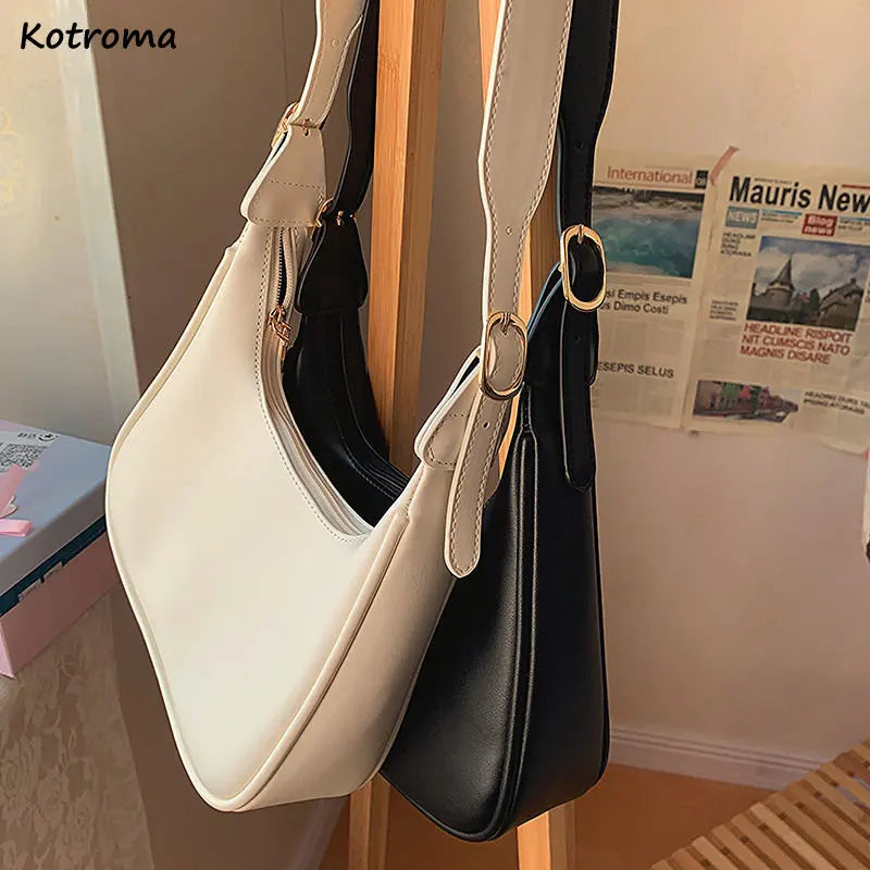 PU Leather Thread Women Shoulder Bags Style Cross Body Zipper Underarm Hobos