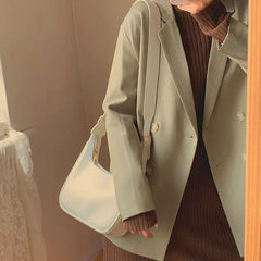 PU Leather Thread Women Shoulder Bags Style Cross Body Zipper Underarm Hobos