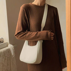 PU Leather Thread Women Shoulder Bags Style Cross Body Zipper Underarm Hobos