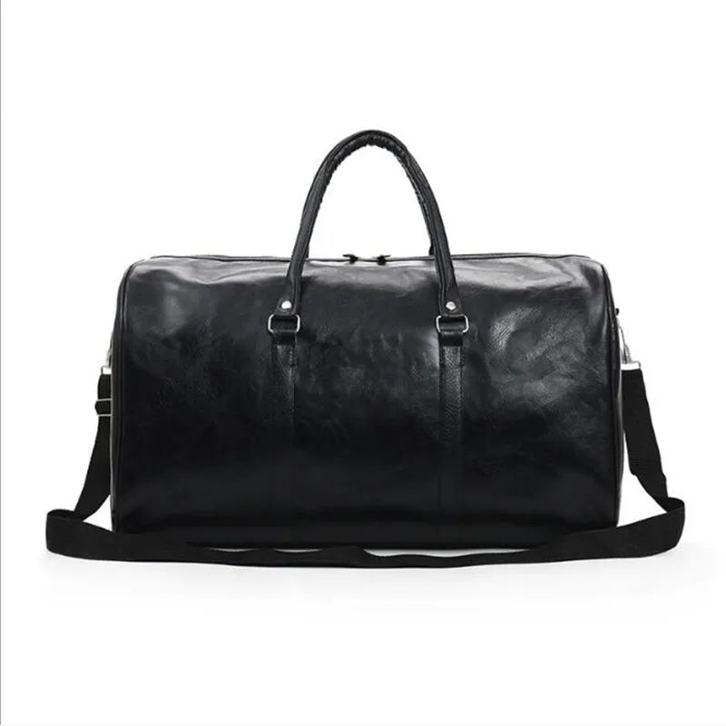 Large PU Leather Travel Duffle Bag Men's Shoulder Handbag Gym Luggage Zipper