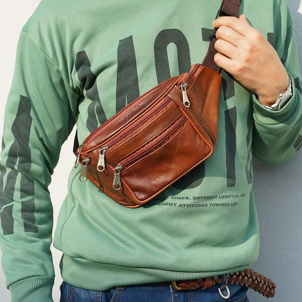 PU Leather Waist Bag Waist Pack Funny Pack Belt Bag Men Chain Waist