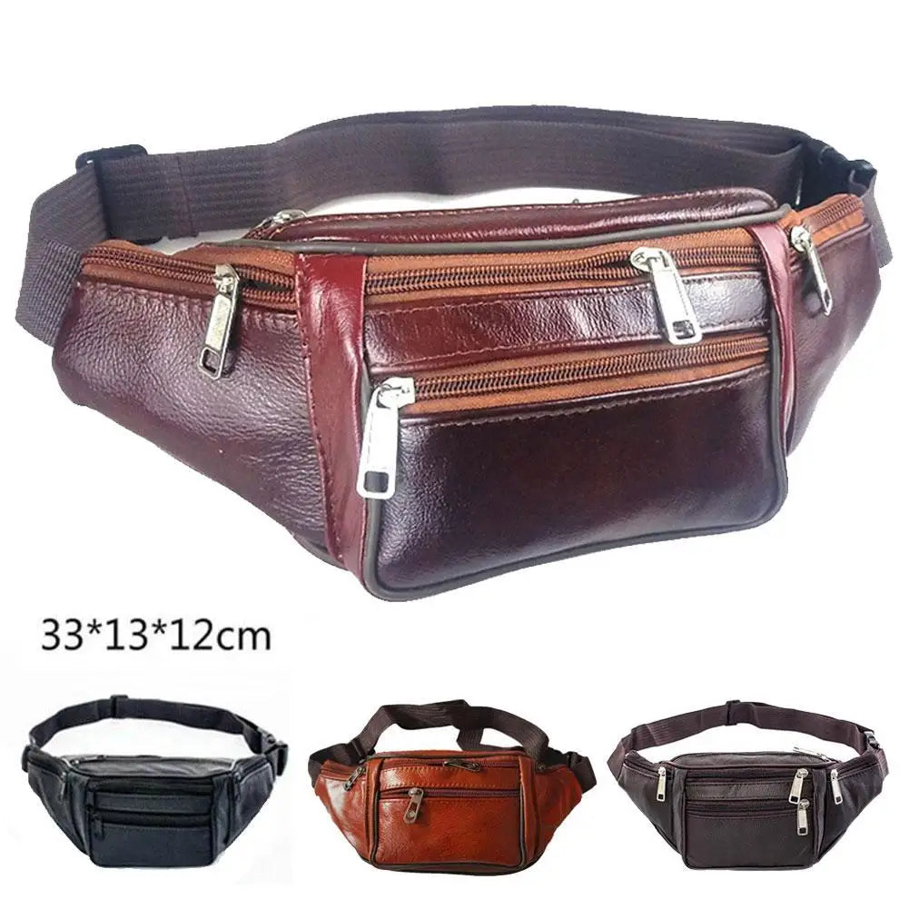 PU Leather Waist Bag Waist Pack Funny Pack Belt Bag Men Chain Waist