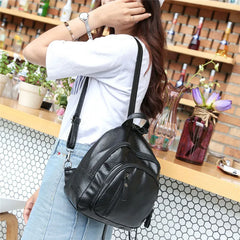 PU Leather Women Backpack Small Zipper Bags Student Rucksack For Girls