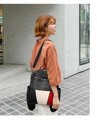 PU Leather Women Backpack Travel Large Capacity School Bags Patchwork Mochila