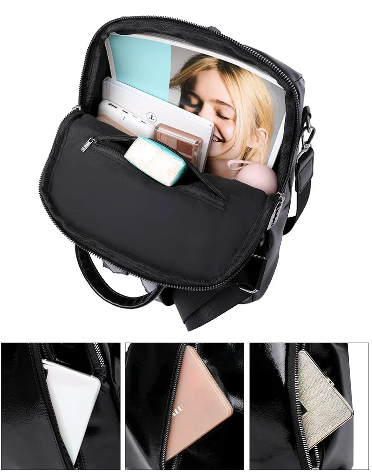 PU Leather Women Backpack Multifunctional Shoulder Bag Student Schoolbags Travel