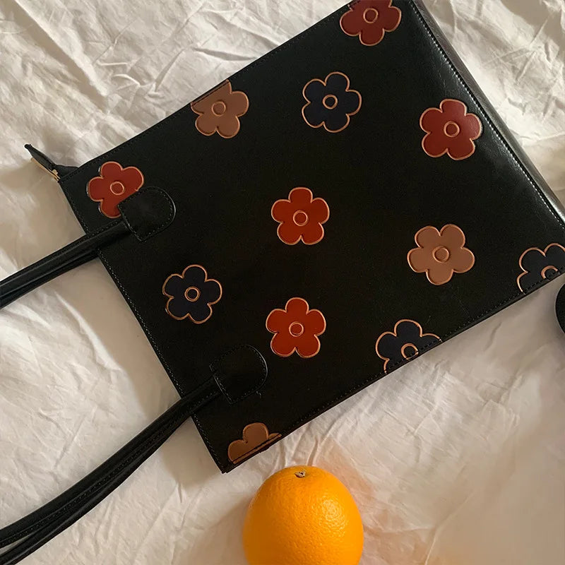 PU Leather Women Clutch Purse Handbags Vintage Flower Ladies Shoulder Bags