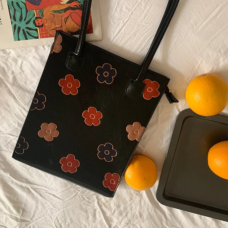 PU Leather Women Clutch Purse Handbags Vintage Flower Ladies Shoulder Bags
