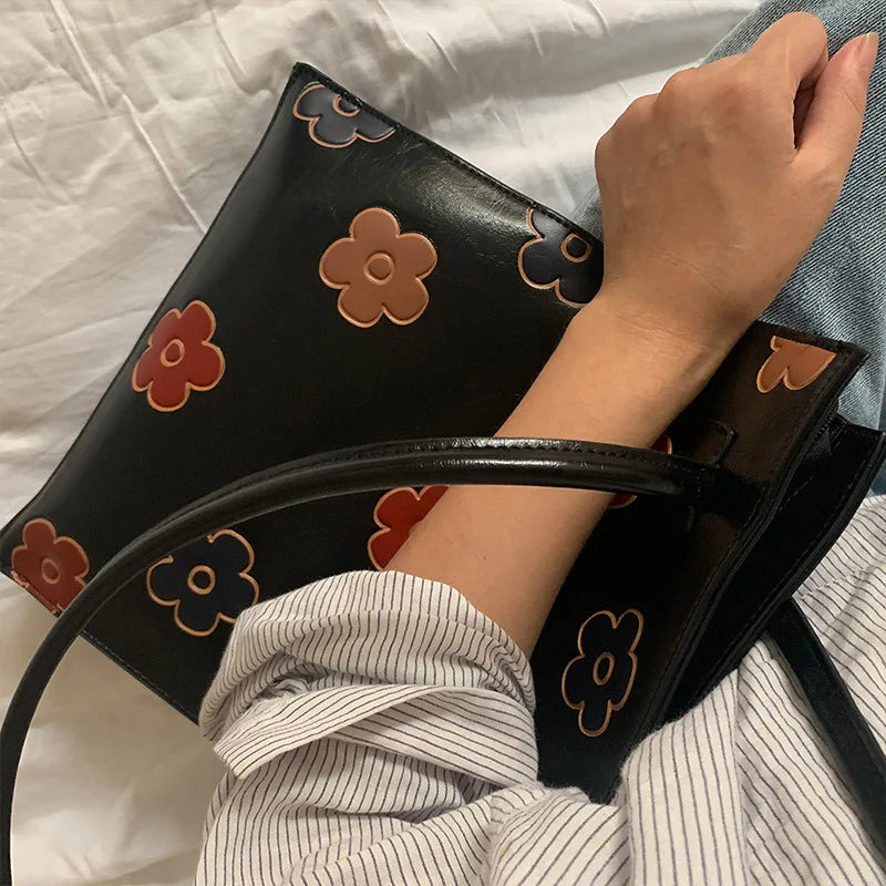 PU Leather Women Clutch Purse Handbags Vintage Flower Ladies Shoulder Bags