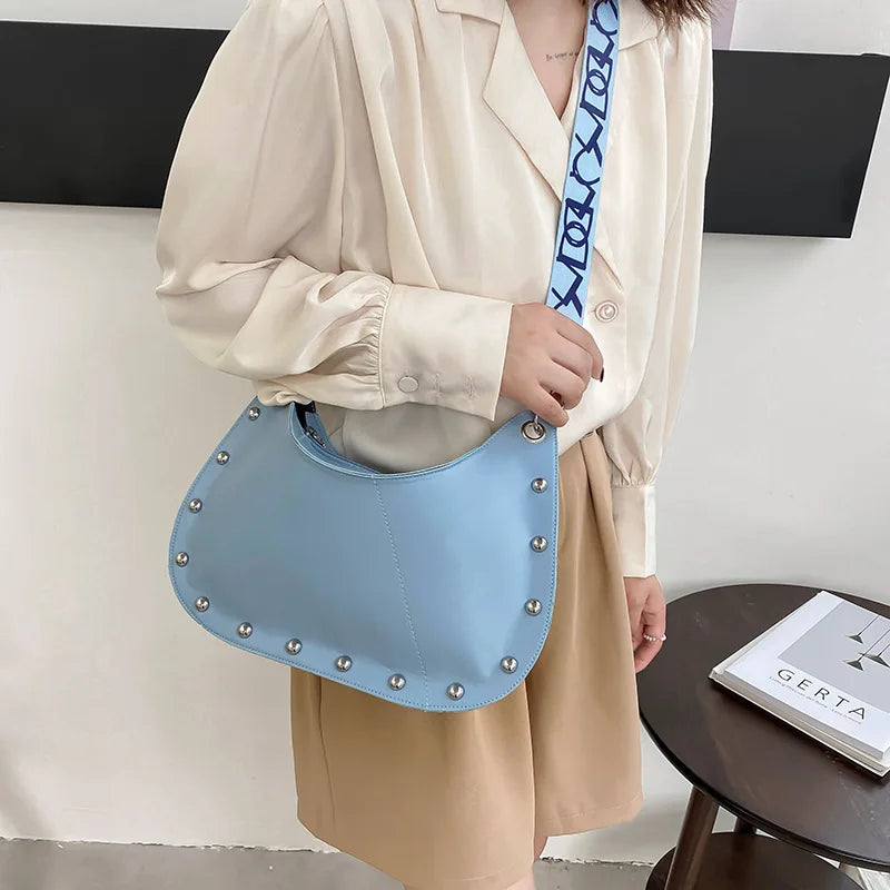 PU Leather Women Handbags Shopper Purse Casual Rivets Crossbody Bags