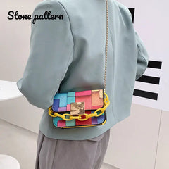 Rainbow Color Chain Crossbody Bags Casual PU Leather Handbags Girls Shoppers