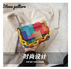 Rainbow Color Chain Crossbody Bags Casual PU Leather Handbags Girls Shoppers