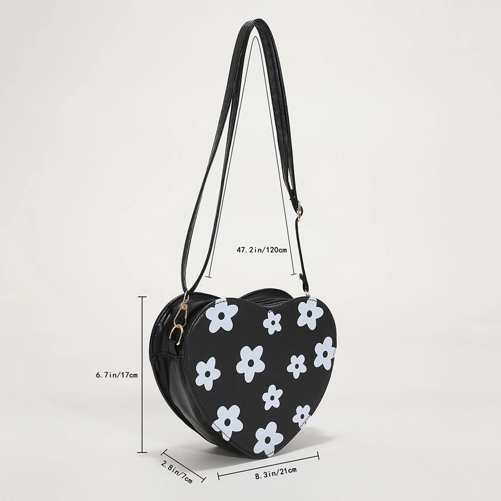 Heart-Shaped Crossbody Bag Flower Printed Purse Handbags