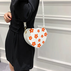 Heart-Shaped Crossbody Bag Flower Printed Purse Handbags