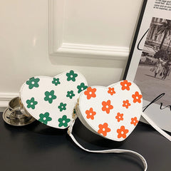 Heart-Shaped Crossbody Bag Flower Printed Purse Handbags