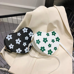 Heart-Shaped Crossbody Bag Flower Printed Purse Handbags