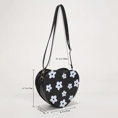Heart-Shaped Crossbody Bag Flower Printed Purse Handbags