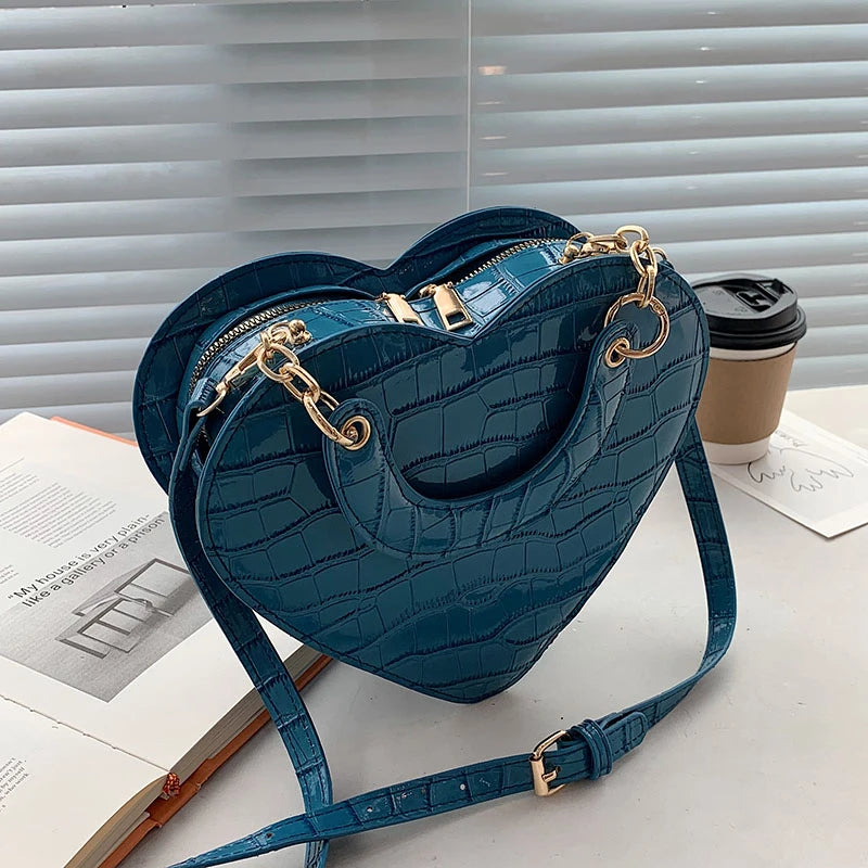 Women PU Leather Heart-shaped Crossbody Bag Small Shoulder Purse Handbags