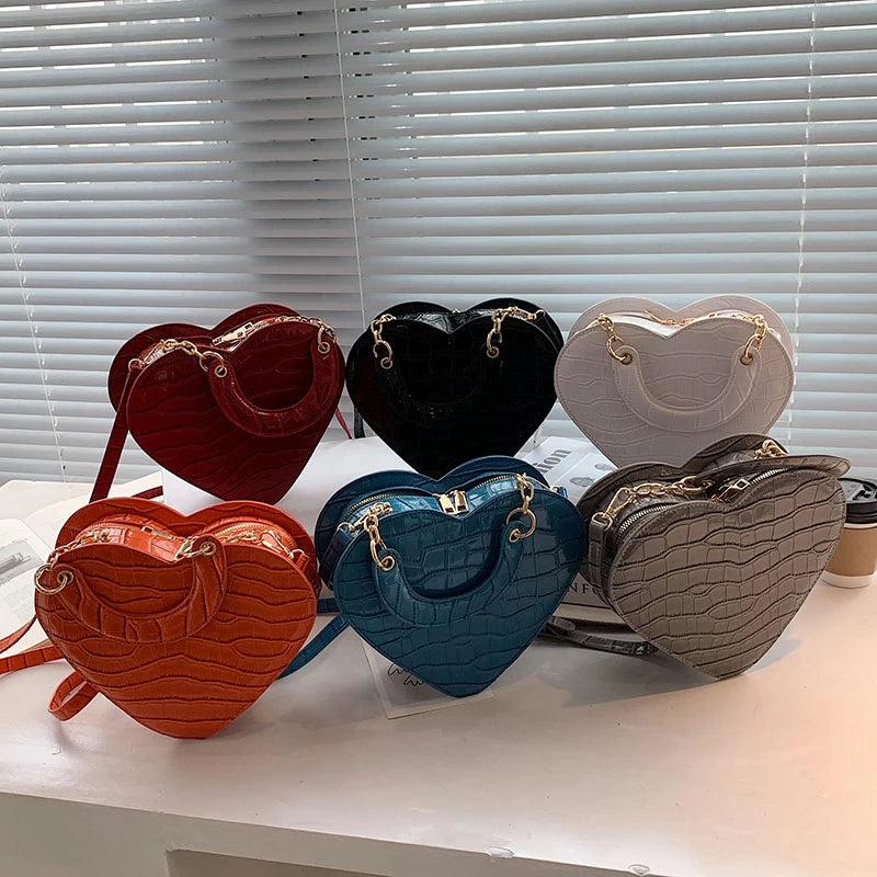 Women PU Leather Heart-shaped Crossbody Bag Small Shoulder Purse Handbags