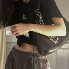 PU Leather Women Hobos Underarm Bag Retro Solid Ladies Tote Purse Handbags