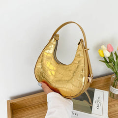 PU Leather Shoulder Bag Vintage Double Zipper Half Moon Crescent Hobos